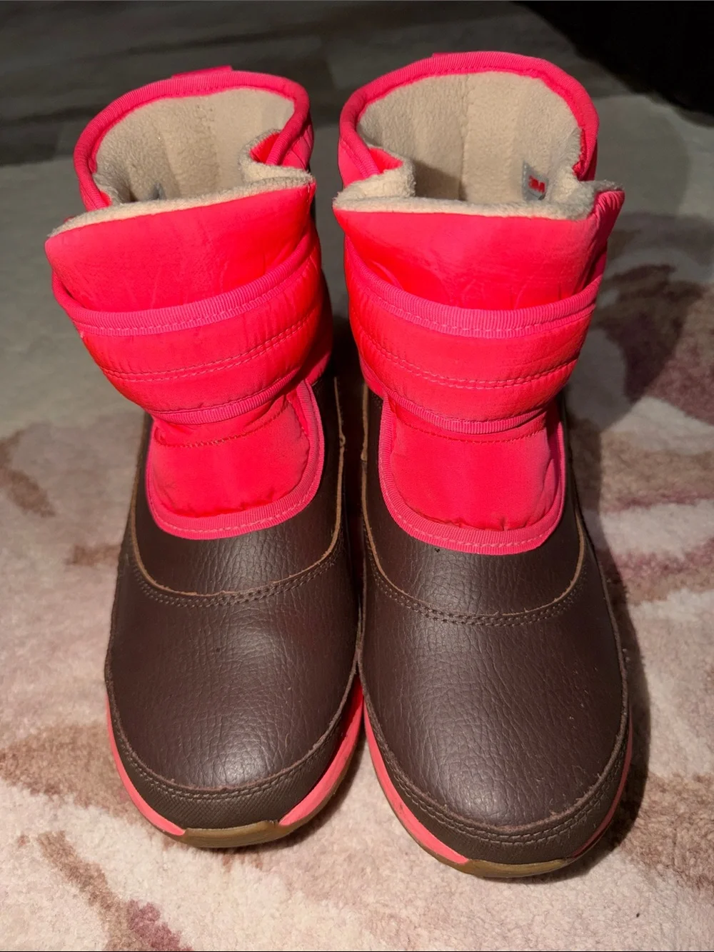 UGG Kids Brown and Hot Pink Insulated Snow Boot with Velcro Strap